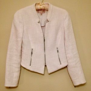 White Tweed Cotton Blazer with Zipper Details